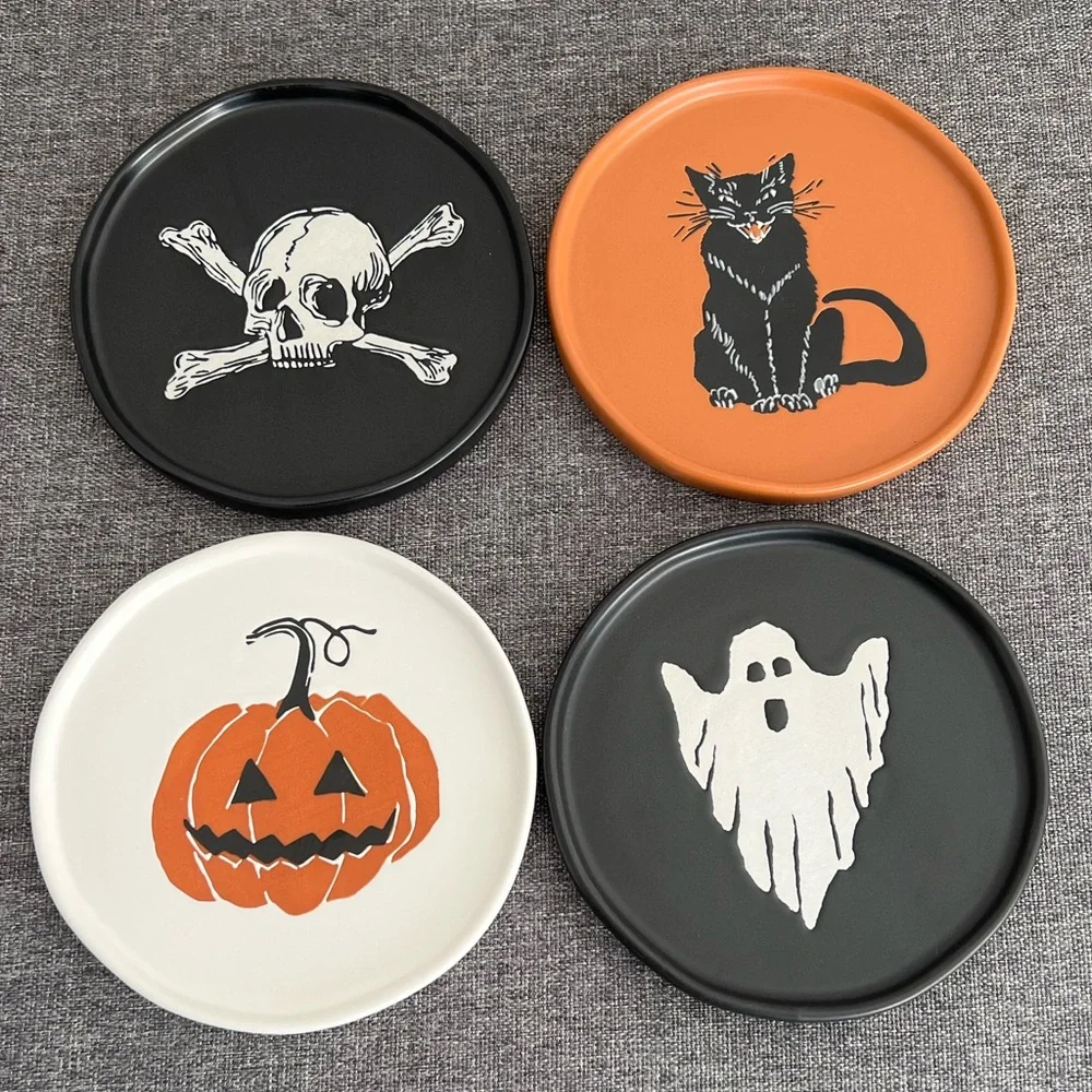 Target Threshold Halloween 2023 Small Plates Set of 4 Skull Cat Ghost Pumpkin